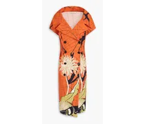 Printed cotton midi dress - Orange