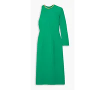 One-sleeve chain-embellished crepe midi dress - Green