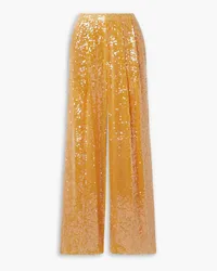 LAPOINTE Pleated sequined crepe wide-leg pants - Orange Orange