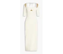 Cutout ribbed-knit maxi dress - White