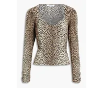 Leopard-print silk-crepe peplum blouse - Animal print