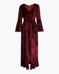 BATSHEVA Avery belted crushed-velvet midi dress - Purple Purple