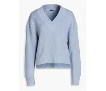 Stitch ribbed cotton, wool and cashmere-blend sweater - Blue