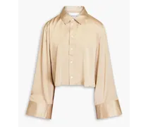 Cropped silk-satin shirt - Neutral