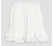 Ruffled broderie anglaise cotton-blend mini skirt - White