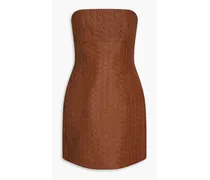 Strapless woven leather mini dress - Brown