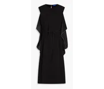 Belted crepon-paneled twill midi dress - Black