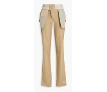 Twill and silk-trimmed cotton-blend straight-leg pants - Green