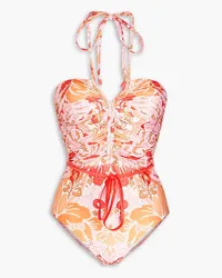 Zimmermann Ruched paisley-print halterneck swimsuit - Pink Pink