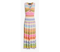 Twisted striped ribbed-knit midi dress - Multicolor