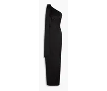 One-shoulder bow-detailed satin maxi dress - Black