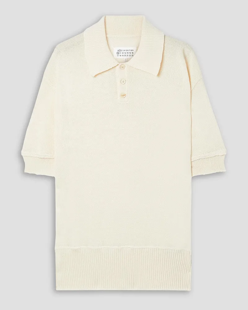 Maison Margiela Distressed wool-blend polo top - White White