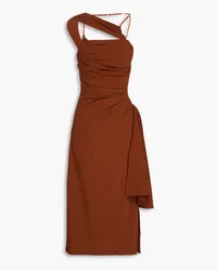 Jacquemus Cutout draped wool-blend crepe midi dress - Brown Brown