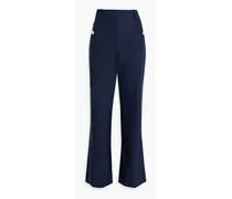 Button-embellished cotton-blend twill bootcut pants - Blue