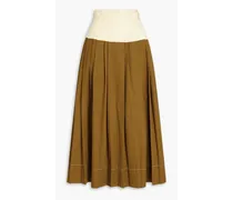Two-tone pleated cotton-twill midi skirt - Brown