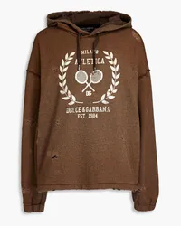 Dolce & Gabbana Distressed logo-print French cotton-blend terry hoodie - Brown Brown