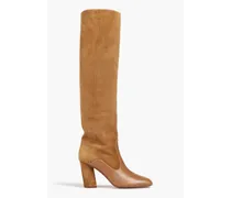 Suede and leather thigh boots - Brown