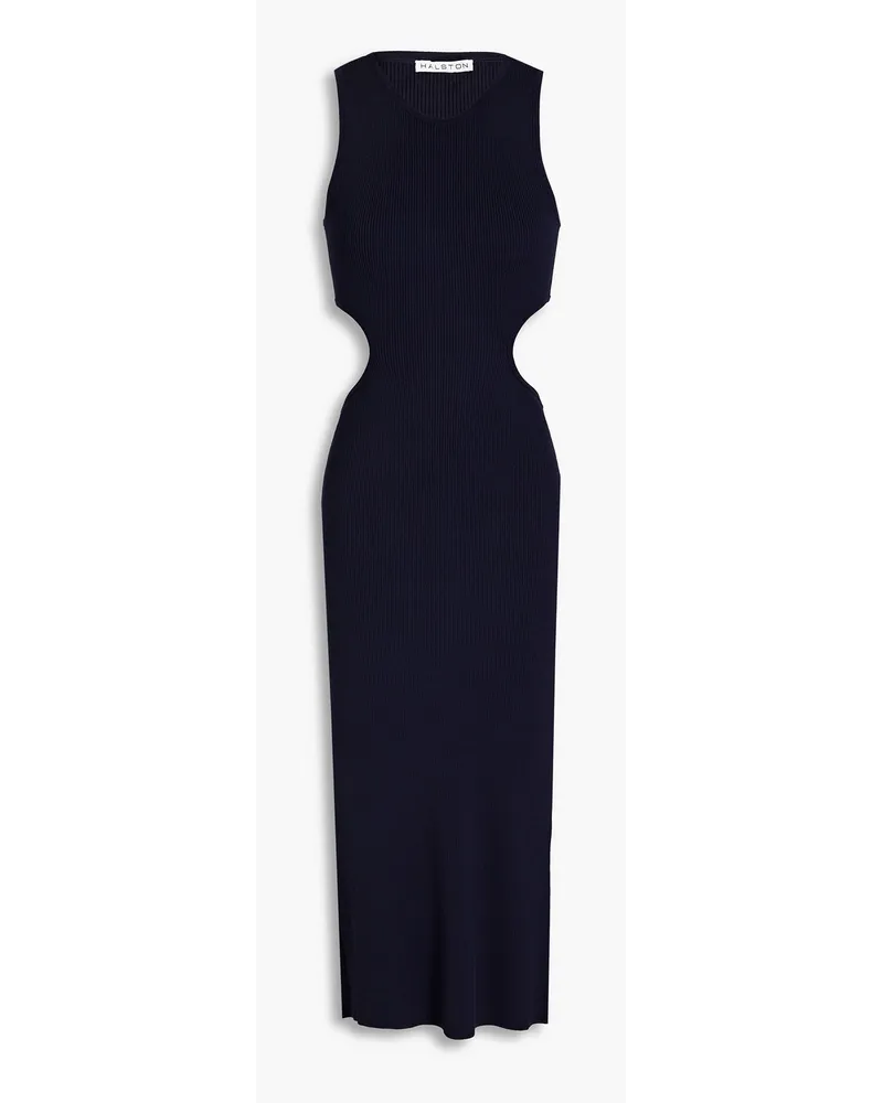 Halston Alena cutout ribbed-knit midi dress - Blue Blue