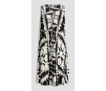 Pleated printed poplin dress - White