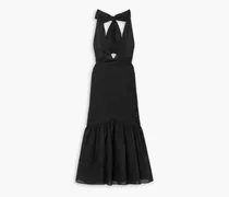 Shell-embellished cotton-seersucker halterneck midi dress - Black