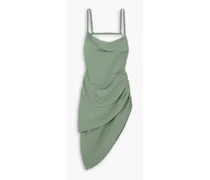 Saudade asymmetric draped woven mini dress - Green