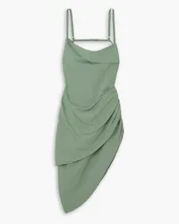 Jacquemus Saudade asymmetric draped woven mini dress - Green Green