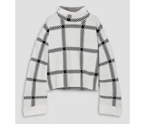 Checked stretch-knit turtleneck sweater - White