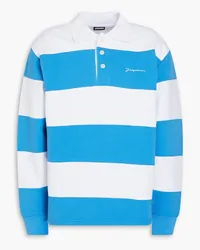 Jacquemus Embroidered striped French cotton-terry polo shirt - Blue Blue