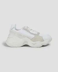 Emporio Armani Glittered suede and neoprene sneakers - White White