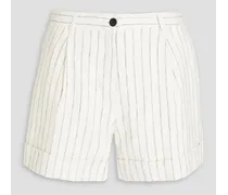 Striped linen-blend shorts - White