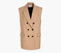 Double-breasted wool-blend twill vest - Neutral