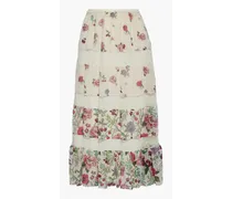 Point d'esprit-paneled floral-print chiffon midi skirt - White