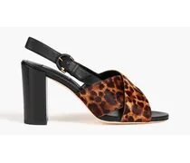 Leopard-print calf hair and pebbled-leather slingback sandals - Brown
