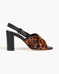 TOD'S Leopard-print calf hair and pebbled-leather slingback sandals - Brown Brown