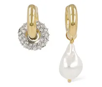 Crystal disc & pearl mismatched earrings