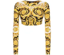 Versace Crop top in jersey stampa Barocco Nero