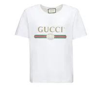 Gucci T-shirt in jersey di cotone con logo Bianco