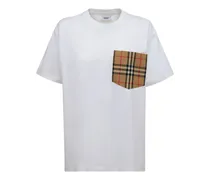 Burberry T-shirt Carri in cotone con tasca check Bianco