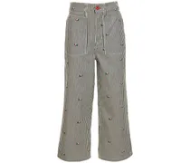 Jeans cropped in cotone con ricami