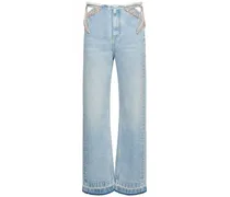 Jeans dritti in denim di cotone con decorazioni