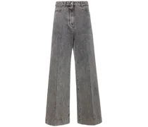 Jeans larghi vita media in denim di cotone