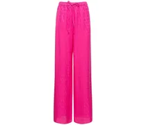 Valentino Garavani Pantaloni larghi in raso di seta / logo jacquard Pink
