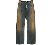 Jeans dritti in denim di cotone distressed