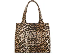 Ganni Large Easy logo cotton tote bag Leopard