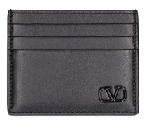 Porta carte di credito mini V in pelle con logo