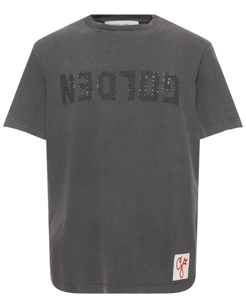 T-shirt in jersey di cotone distressed con logo
