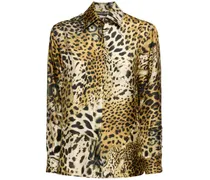 Roberto Cavalli Camicia in twill di seta leopard Multicolore
