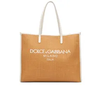 Dolce & Gabbana Borsa shopping grande in rafia con logo Miele