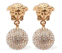 Versace Orecchini con logo e cristalli Oro