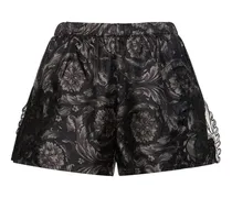 Versace Shorts in twill di seta con stampa Barocco Nero